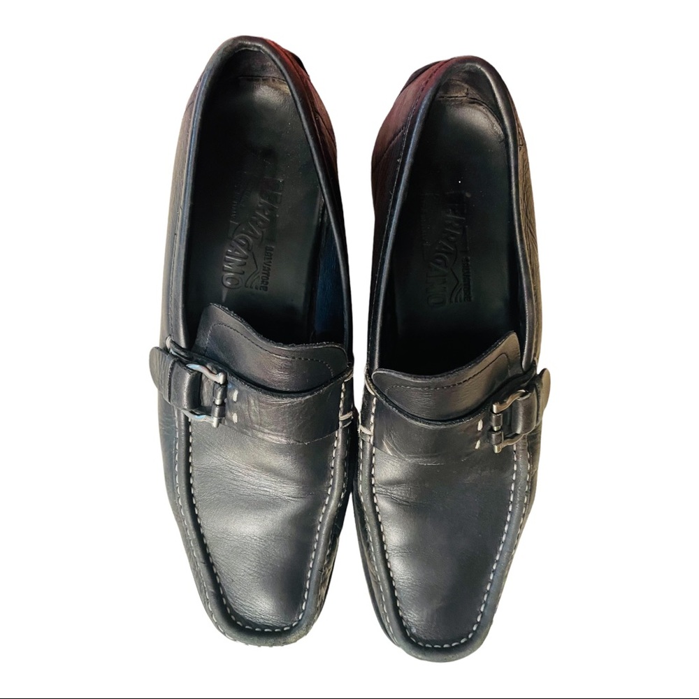 SALVATORE FERRAGAMO Black Leather Driving Mocs Size 9 D - Picture 13 of 16